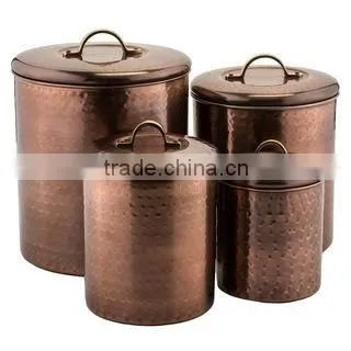 Set of 4 Copper Colored Metal Storage Canisters