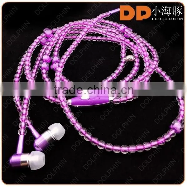 Fashion design selling bead eearphones necklace headphone with mic for woman gift