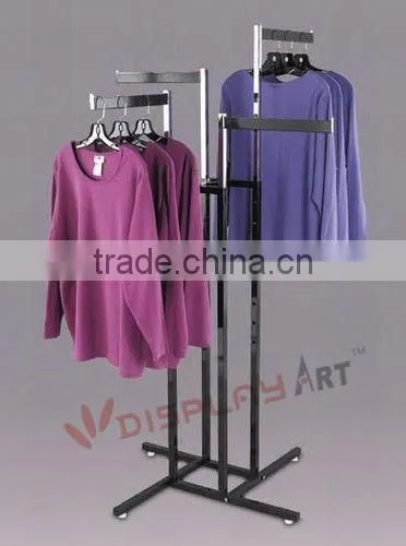 4-way clothing rack with 4-16'' straight arms, square tubing frame/arms---chrome