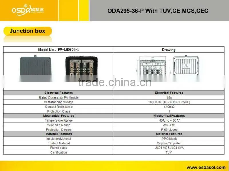 TUV MCS CEC certificated polycrystalline 295W solar panel