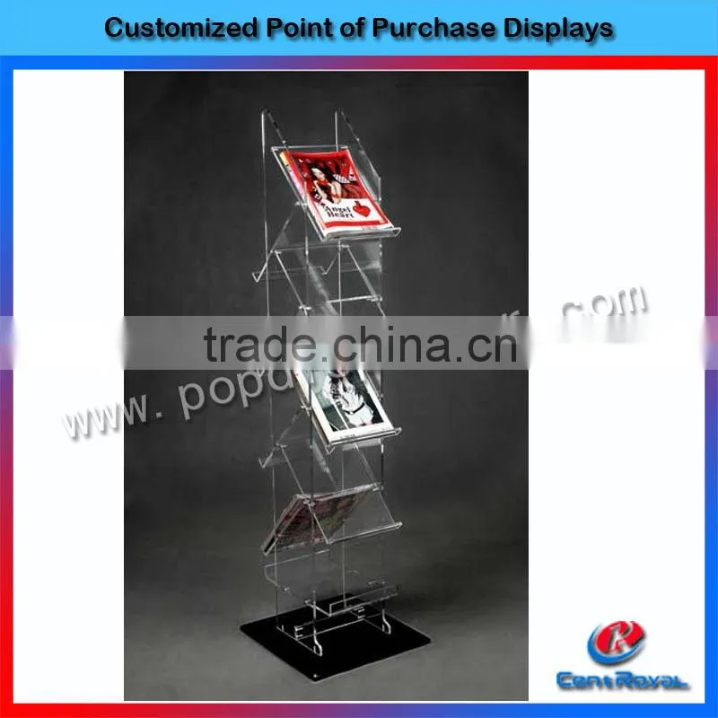 Fashion design floor standing magazine plexiglass display stand