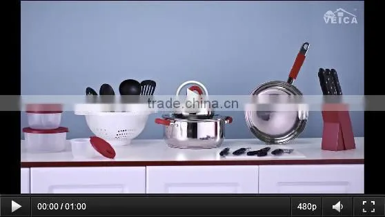 23 pcs silicone handle stainless steel non stick camping cookware kitchen set