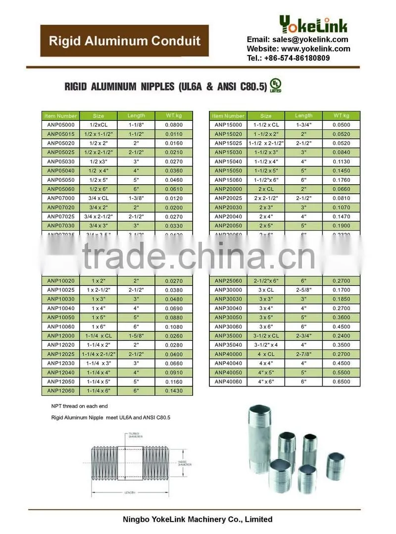 High Quality Electrical Tubo Conduit Rigido De Aluminio With UL6A listed