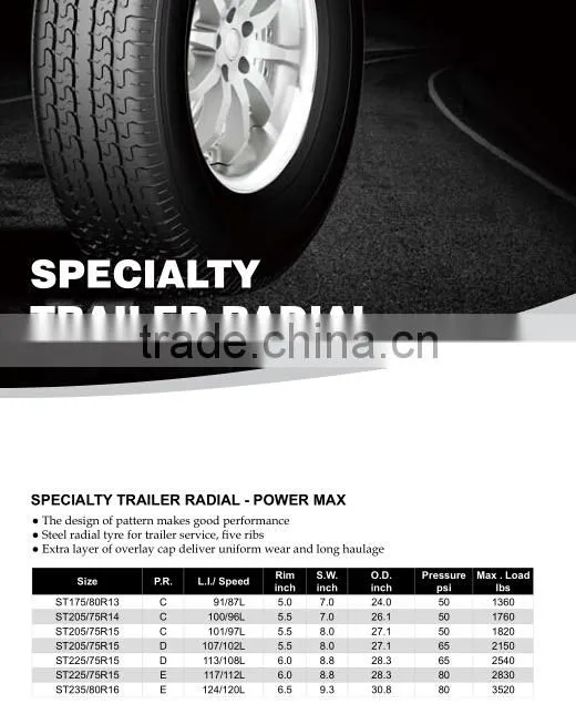 SURETRAC BRAND SPECIALTY TRAILER RADIAL--POWER MAX--STR 225/75R15