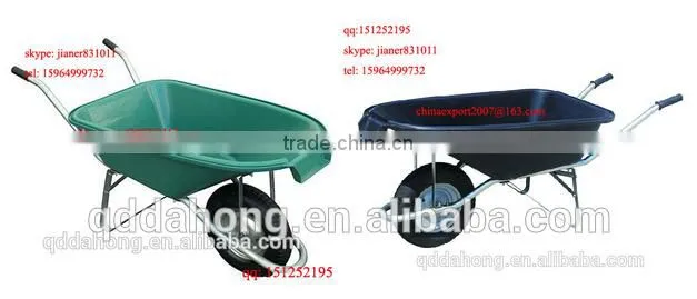 Plastic Concrete Wheel Barrow WB5600 with Green Tray and Pneumatic Wheel