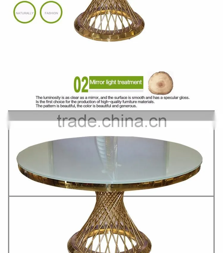 Foshan furniture stainless steel with glass top table for dining hotel