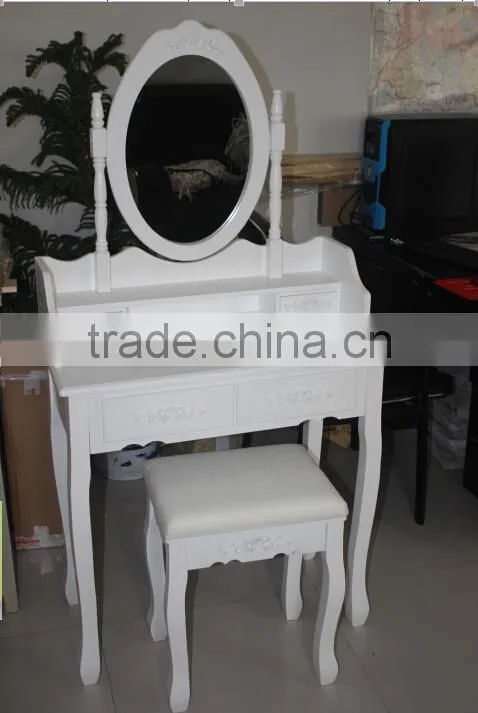 Home Furniture Dressing Table Set, Bedroom Dresser with Mirror and Bench, Wooden make up Table Set