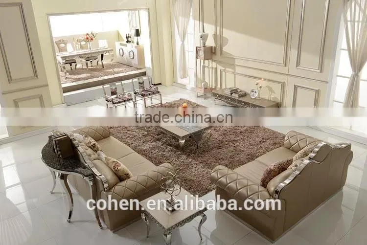 2016 New design modern European style stainless steel base PU/top grain leather sofa furniture chesterfield sofa furniture
