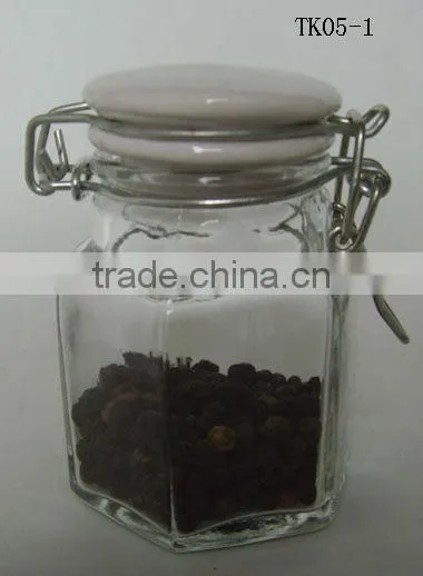 kitchen hexagon hermetic glass spice jar with latch top lid lid
