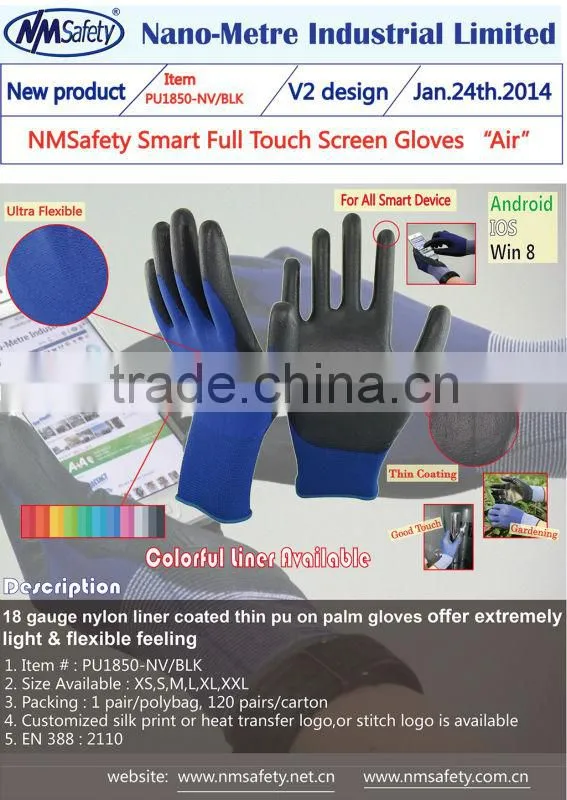 NMSAFETY 2015 new product supper fit pu dipped winter cheap gloves iphone
