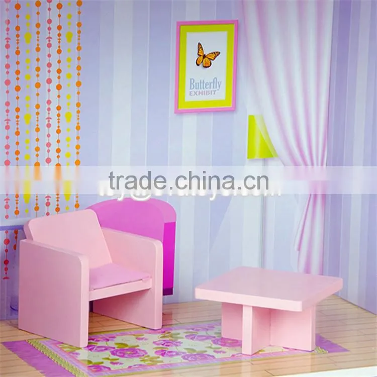 New style 3 floor girls pretend play wooden dollhouse cottage W06A224