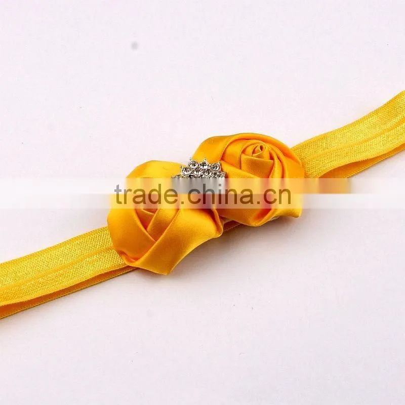 rolled handmade rose flower headband satin flower hair band