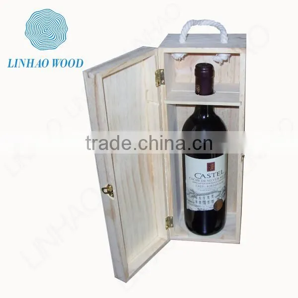 natural & simple wooden wine box with locker lid ;whole sale wine box