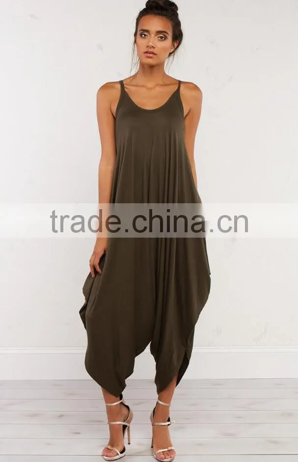 Women Apparel Suppliers Women Loose Fit Harem Tank Romper Round Neck One Piece Spaghetti Strap Jumpsuit Wholesale
