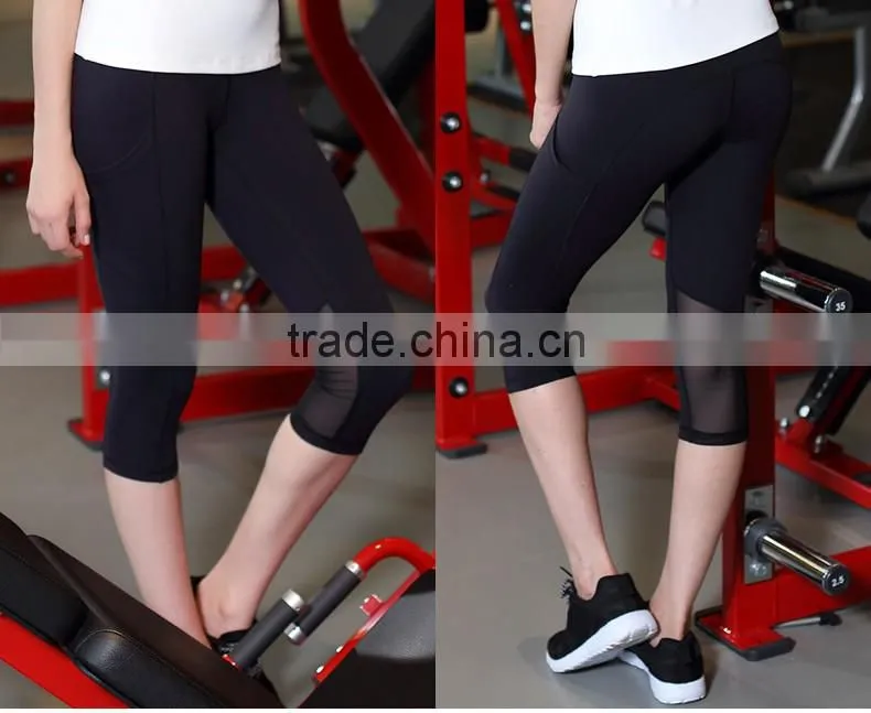 Sexy mesh insert yoga pants with hidden zipper pocket gym wear