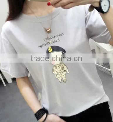 2016 New Fashion Style Summer Girl Student Popular Korean Star Commics Potrait Print Short Sleeve T- shirt