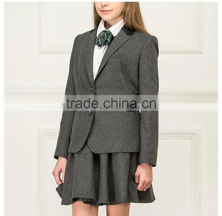 Junior School Girls England Style Grey Colors Coat Jacket Blazer And Skirt