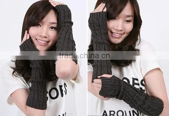 Women Arm Warmer Knitting Wool Fingerless Long Gloves Leisure Korean Glove 7869