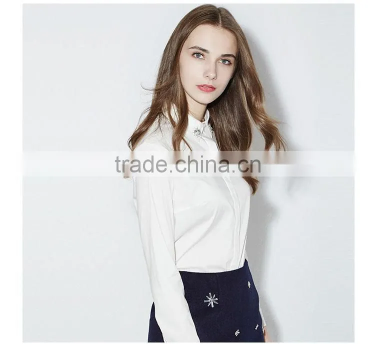 Factory Price For Embroidered Flower Of Ladies Casual Double Breasted Shirt