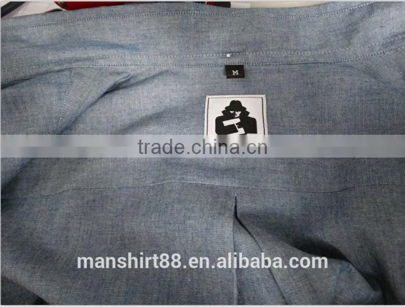 2016 100% cotton chambray fabric button down roll collar long sleeve washed denim dress shirt for men