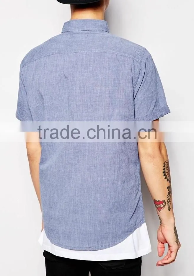 2015 Breathable cotton cool cotton Shirt with Contrast Pocket Short Sleeves Embroidered men short sleeve shirts