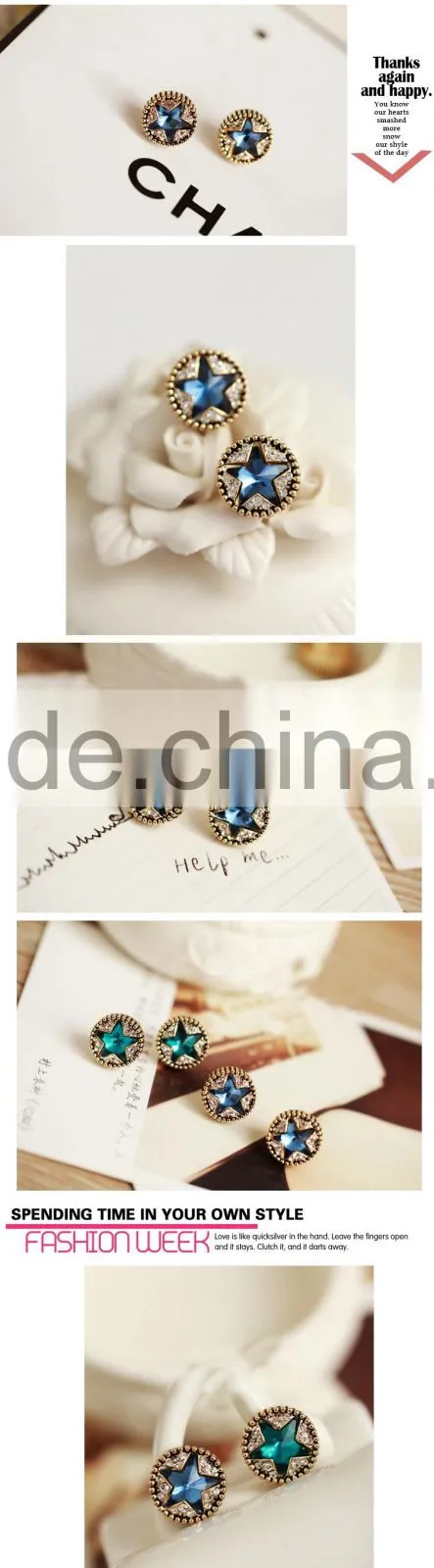 Wholesale Fashion jewerly round shape star engraved earring stud