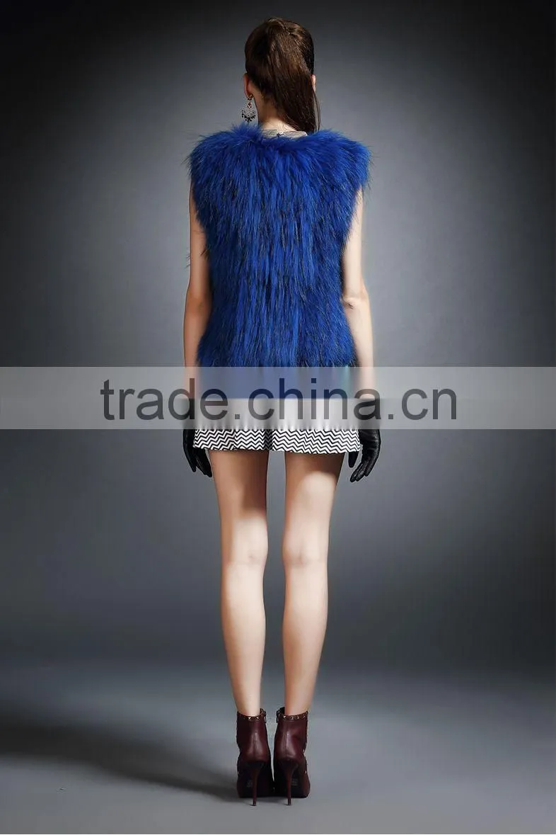 YR725 New Arrival Raccoon Fur Vest Women/Winter Knit Fur Vest Spring Style