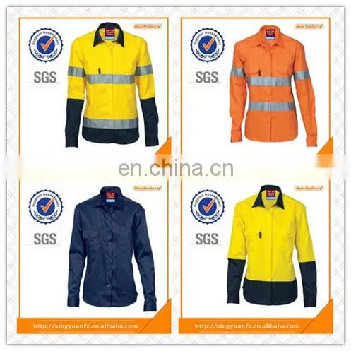 Navy 100% cotton drill ladies Outdoor Workwear Women Flame retardant Working Shirt for Industrial Safety Shirt