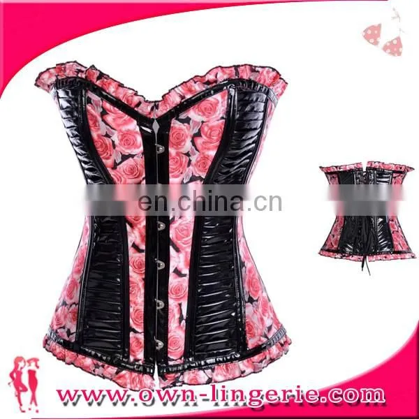 Best quality thin waist lace up overbust corsets Latex corset for trainer