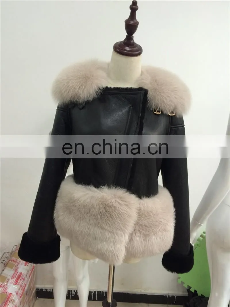 Modern New Style Real Fox Fur Collar Jacket Fashion Mongolian Lamb Skin Fur Coat