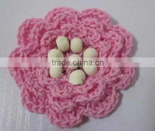 Crochet Flower Handmade With Wood Bead