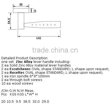 ZH024:Mortise door lock Zinc alloy Lever Door Handle