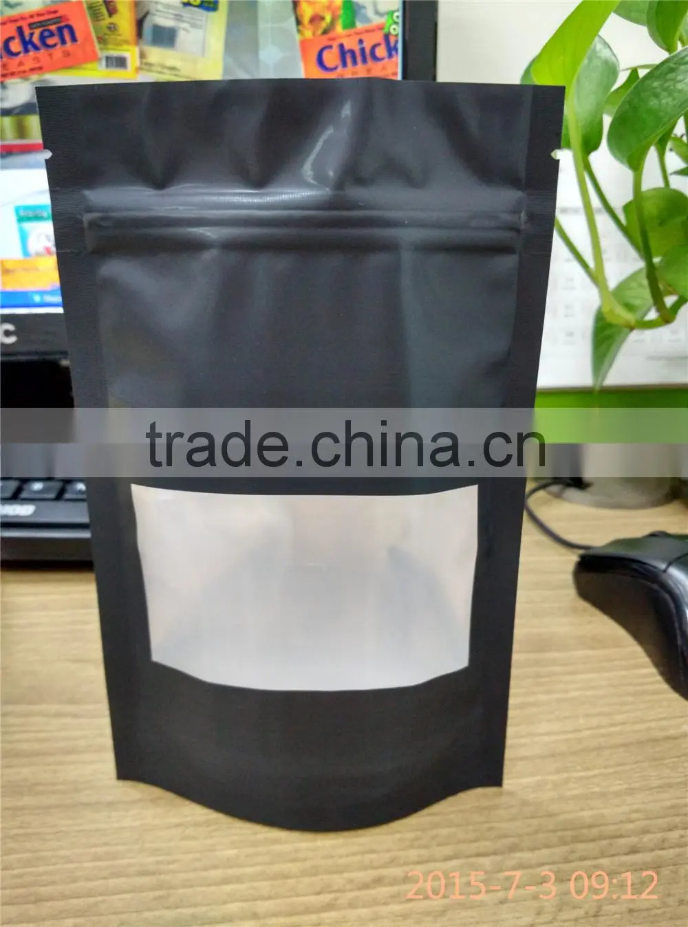 Matte Black metalized resealable stand up pouch with zip lock