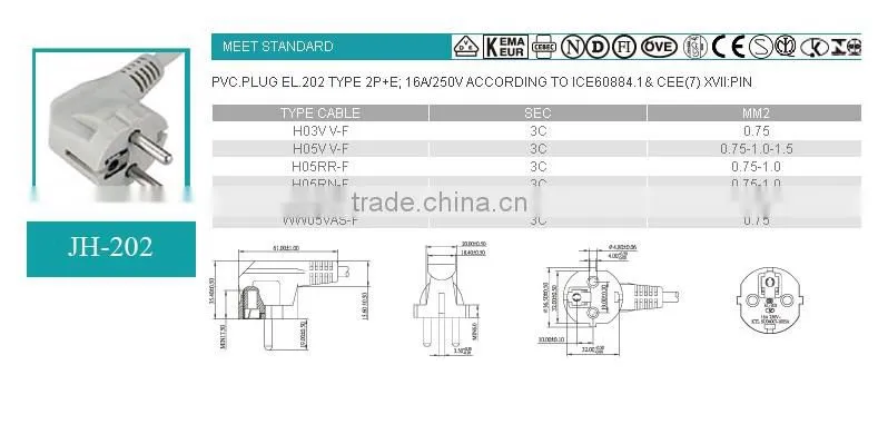 professional factory 3pins computer power cable European standard.
