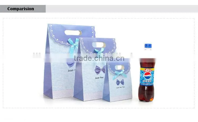 blue color ribbon gift paper bag without handle