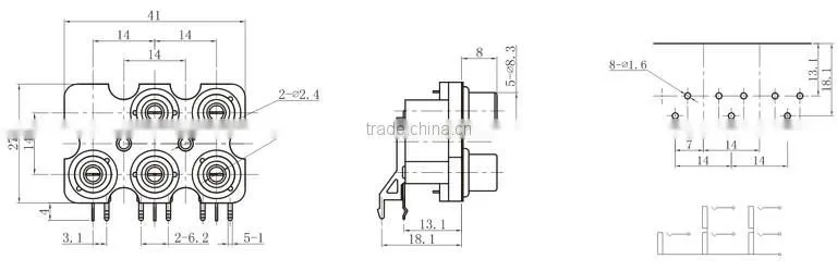 5 holes ISO standard RCA A/V Connector