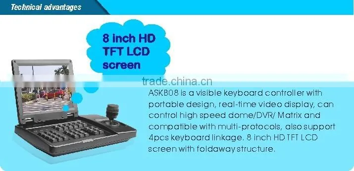 RS232 or RS485 8 inch HD TFT Analog LCD Display PTZ Camera Keyboard Controller
