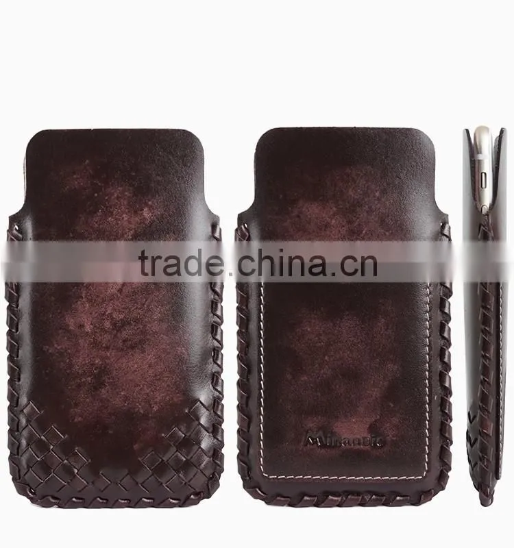 Fading Color Genuine Leather Cell Phone/Mobile Phone Weave Case/Tube for iPhone 6/6s for Lady/Women