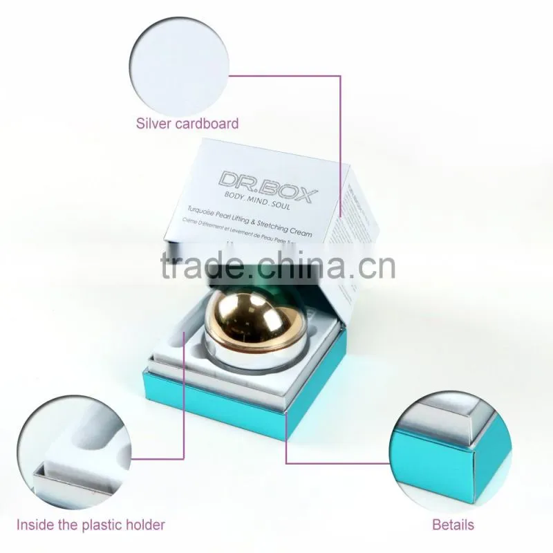 Inside the plastic holder silver cardboard recycled cosmetic boxes