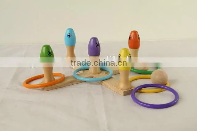 New fashion three in one wooden toy ring toss bowling fishing game