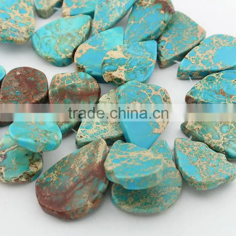 SM3112 Wholesale top drilled aqua blue imperial jasper teardrop slab slice beads