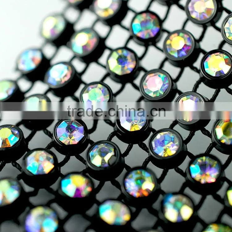 Stock available clear crystal and clear AB stretch rhinestone trimming roll, cristal mesh banding for decoration