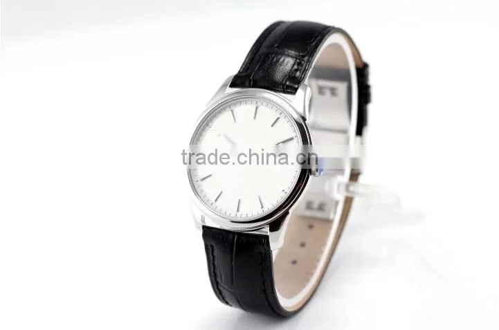 2015 hot selling men stainless steel leather band factory watch