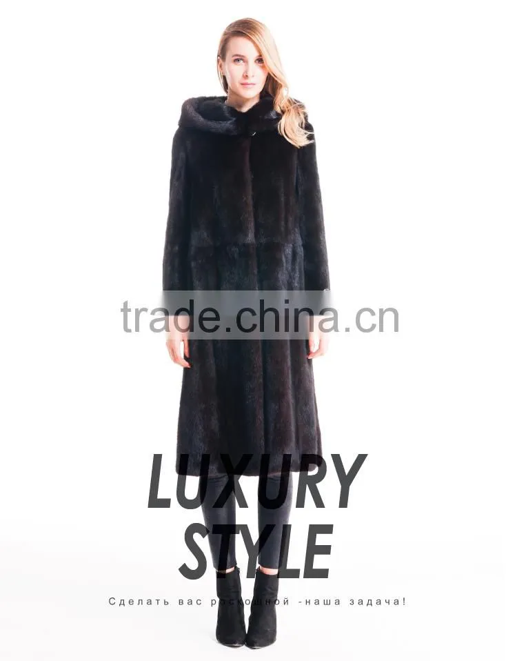 2015 Autumn And Winter Women Medium length Coat With Mink Fur Hat Overcoat