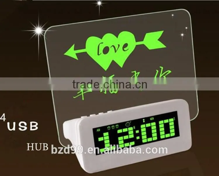 New Promotional Multi-functional USB HUB Electronic Digital Timer Transparent LCD LED Memo Board Alarm Clock