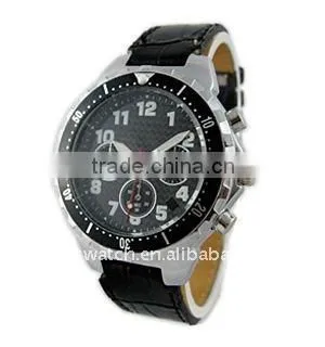 fashion stainless steel case nice balck face watch customized men's metal leather band watch