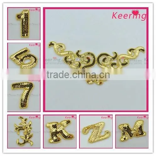 wholesale sew on bag sequin patch in gold WRAB-011