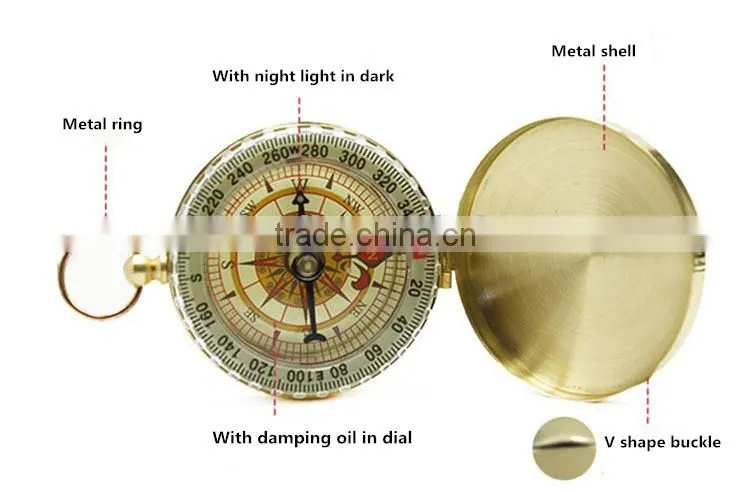 Classic pocket watch style bronzing antique camping compass with night light