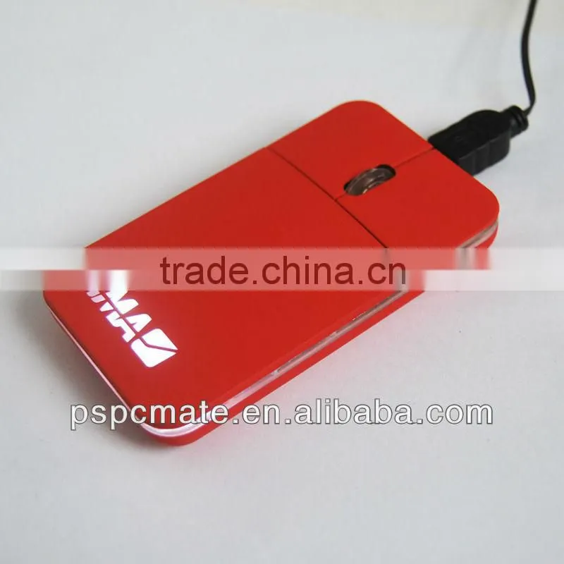 Custom Pocket Mouse Portable Laptop retractable Slim flat pocket mouse with light up logo PS-M0077A for promotion