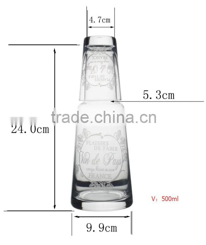 Handblown manufacture Personalized 2 Piece Bedside Water Carafe Set with shot glass cup home and office decor
